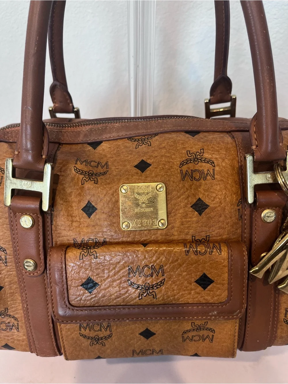 MCM CHARM BOSTON BAG.
